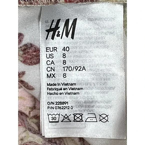 H&M Size 8 Women White Brown Floral Long Sleeve Button-Up Front Tie Top Blouse - Picture 9 of 10